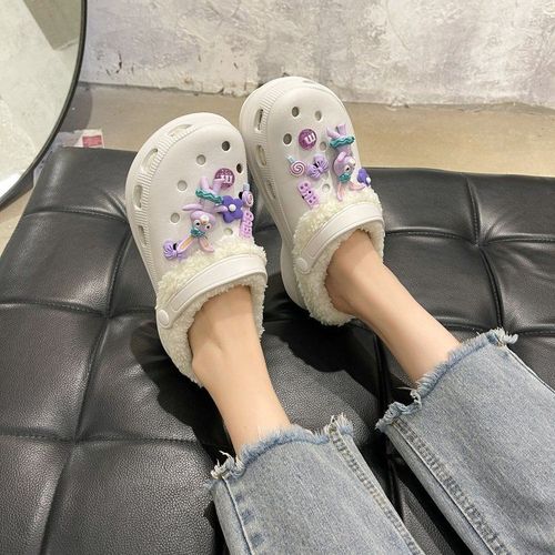 Pantoufles En Fourrure Pour Femmes, Chaussures Chaudes,  Enfiler, Mignonnes, En Peluche, Sabots En Coton, Chaussures D'extrieur, Automne Hiver - 38