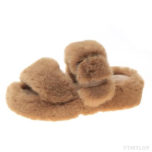 Pantoufles En Fourrure Pour Femmes, Chaussures D'intrieur Antidrapantes, Semelle En Caoutchouc, Avec Boucle De Dcoration,  La Mode, Pour Filles - 39