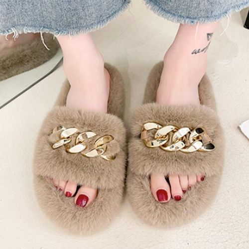 Pantoufles En Fourrure Pour Femmes, Chaussures En Peluche Pour Dames, Sandales Moelleuses En Poils De Renard, Pantoufles Chaudes D'hiver, 2021