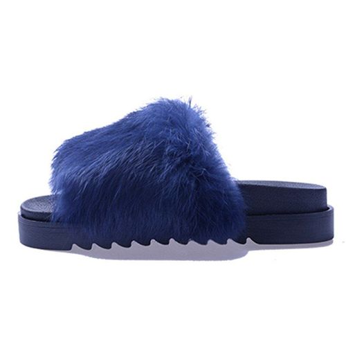 Pantoufles En Fourrure Vritable Pour Femmes, Chaussures Plates  Semelle paisse, Mode Automne Hiver, Tongs Antidrapantes Pour L'extrieur, Dcontractes, Solides - 38