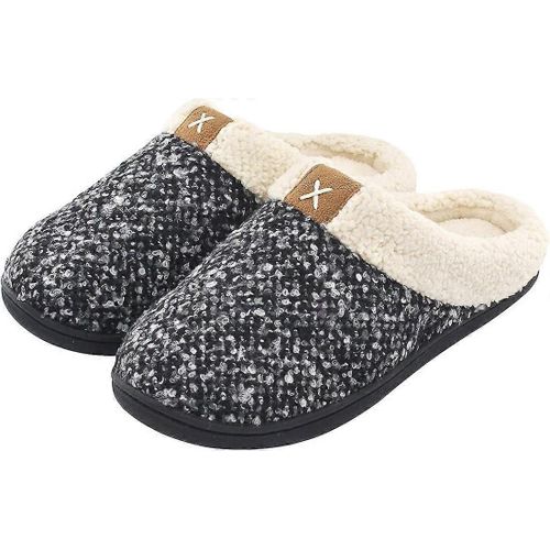 Pantoufles En Mousse  Mmoire De Forme Confortable Pour Femmes Chaussures De Maison Doubles De Peluche En Laine Floue Avec Intrieur Et Extrieur Semelle En Caoutchouc Antidrapante