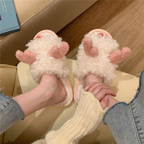 Pantoufles En Peluche  Un Mot Pour Filles Mignonnes Pour Les Femmes Pour Rester Au Chaud En Automne Et En Hiver Avec Des Pantoufles En Coton  Semelles Souples