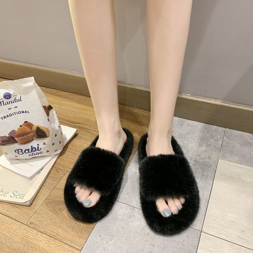 Pantoufles En Peluche Pour Femmes, Grande Taille, Nouveau Style, Vtements D'extrieur,  Fond Plat, Chaussures En Peluche Pour Femmes, Pantoufles En Fourrure Chaude - 40