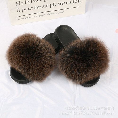 Pantoufles En Vraie Fourrure De Renard Pour Femmes, Claquettes Duveteuses Pour La Maison, Chaussures Confortables Et Douces Pour Dames, Intrieur En Fourrure - 37