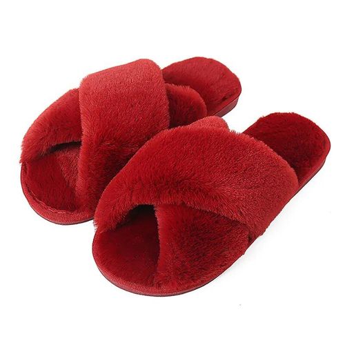 Pantoufles Fourres Croises Pour Femmes,Design,Chaussures D'intrieur Plates,Tongs Pour Dames,Hiver 2023