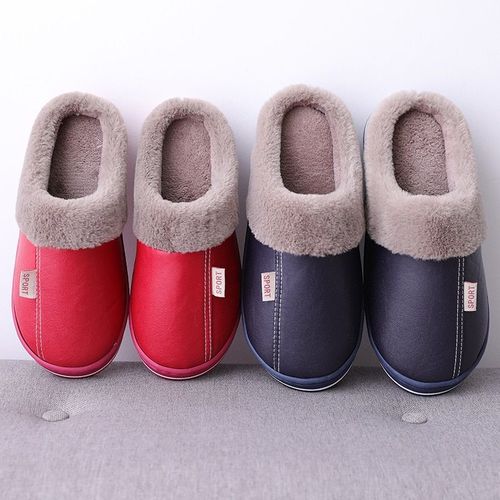 Pantoufles Impermables En Pu Pour Hommes Et Femmes, Chaussures D'hiver En Peluche Pour Garder Au Chaud, Plates Et Confortables, Intrieur En Couture - 38 1/2
