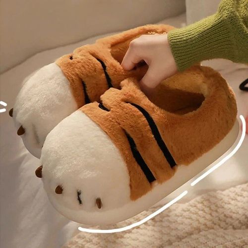 Pantoufles Krasno-Pantoufles En Fourrure Moelleuses Pour Femmes,Chaussures  Semelle Optique  Plate-Forme,Toboggans De Maison En Mousse  Mmoire De Forme Kawaii,Noir Et Blanc,Mignon,Hiver,2023