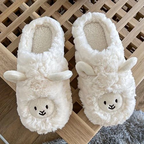 Pantoufles Krasno-Pantoufles En Fourrure Moelleuses Pour Femmes,Chaussures  Semelle Optique  Plate-Forme,Toboggans De Maison En Mousse  Mmoire De Forme Kawaii,Noir Et Blanc,Mignon,Hiver,2023