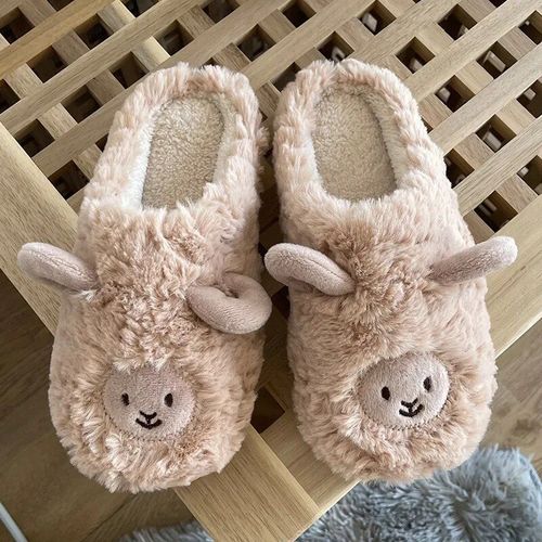 Pantoufles Krasno-Pantoufles En Fourrure Moelleuses Pour Femmes,Chaussures  Semelle Optique  Plate-Forme,Toboggans De Maison En Mousse  Mmoire De Forme Kawaii,Noir Et Blanc,Mignon,Hiver,2023