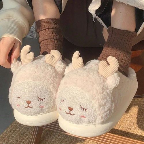 Pantoufles Krasno-Pantoufles En Fourrure Moelleuses Pour Femmes,Chaussures  Semelle Optique  Plate-Forme,Toboggans De Maison En Mousse  Mmoire De Forme Kawaii,Noir Et Blanc,Mignon,Hiver,2023