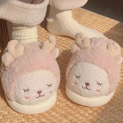 Pantoufles Krasno-Pantoufles En Fourrure Moelleuses Pour Femmes,Chaussures  Semelle Optique  Plate-Forme,Toboggans De Maison En Mousse  Mmoire De Forme Kawaii,Noir Et Blanc,Mignon,Hiver,2023