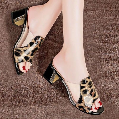 Pantoufles Peep Parker  Talons Hauts Pour Femmes,Chaussures D't  Talons Carrs,Pantoufles  La Mode Pour Dames,Chaussures  Talons Optiques - 34