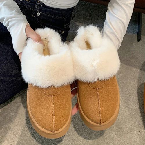 Pantoufles Plates  Plateforme En Fourrure Pour Femme,Mules Chaudes En Peluche,Nouvelle Mode Hiver 2024,Chaussures De Maison En Coton,Bottes  Slingback,Tongs - 38