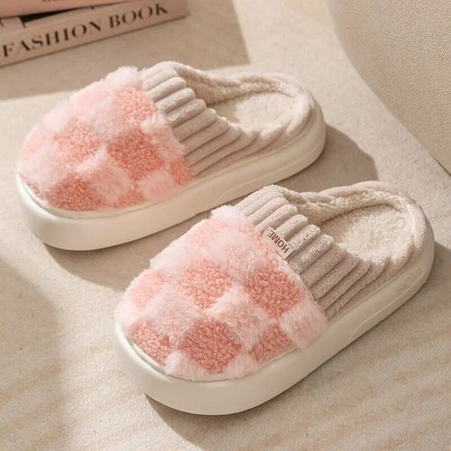 Pantoufles Plates En Fourrure Douce Pour Homme,Chaussures D'niken Coton  Semelles Optiques,Tendance,Hiver