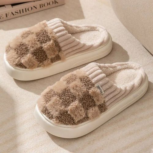 Pantoufles Plates En Fourrure Douce Pour Homme,Chaussures D'niken Coton  Semelles Optiques,Tendance,Hiver