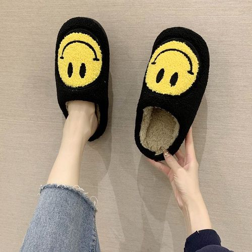 Pantoufles Smiley Bleues Pour Femmes Et Hommes, Pantoufles  Visage Souriant, Rtro, En Peluche Douce Et Chaude, 2021
