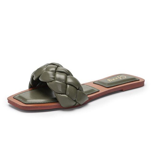 Pantoufles Tisses  Enfiler Pour Femmes, Tongs De Marque  La Mode, Sandales Plates En Cuir  Bout Carr, Pantoufles D'extrieur Dcontractes, 2021 - 41