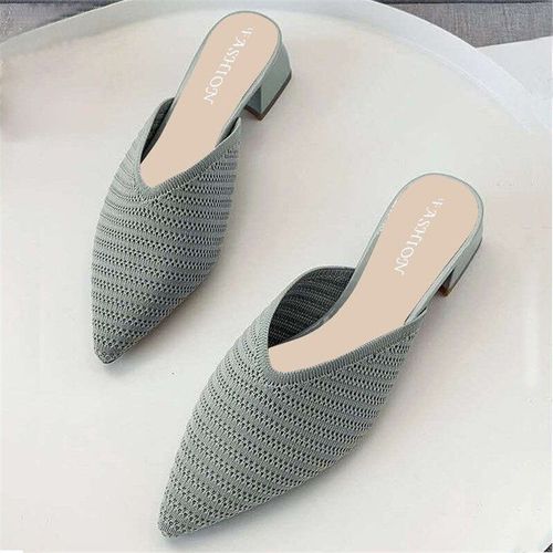 Pantoufles Tricotes En Maille lastique  Bout Pointu Pour Femmes, Nouvelles Chaussures D't  La Mode  Talon Moyen Et Peu Profond, Mules  Talon Carr - 38