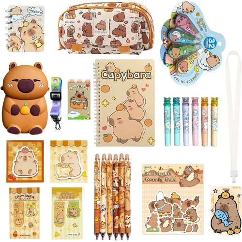 Papeterie,Capybara Papeterie Fille Garon Trousse Ensemble De Fournitures Scolaires Complet-4 5 6 7 8 9 10 11 12 13 14 Ans -Ides Cadeaux D'anniversaire Et De Ftes Pour Fille Kawaii