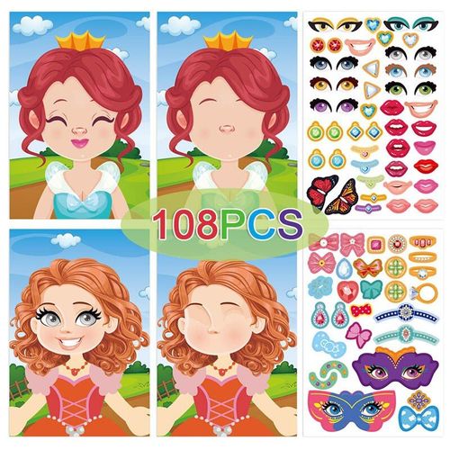 Papier Auto-Adhsif Pour Enfants, 9 Feuilles/Ensemble, Jouets  Assembler, Cadeaux Pour Enfants, Jeux De Puzzle De Princesse, Autocollants Rutilisables Pour Bricolage, Jeu De Changement De Visage