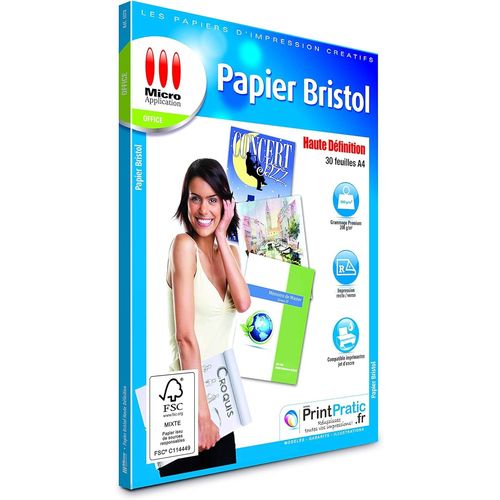 Papier Bristol A4-30 Feuilles Papier Cartonn,Format A4,200 G/M,Dessin,Imprimable Recto/Verso,Impressions Jusqu' 4 800 Dpi,Compatible Imprimantes Jet D'encre Ou Laser