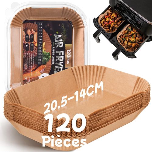 Papier Cuisson Pour Air Fryer, 120 Pices 20,5x14cm Rectangulair Paper Liners Friteuse Sans Huile Accessoires Pour Dual Zone Double Stack Friteuse  Air
