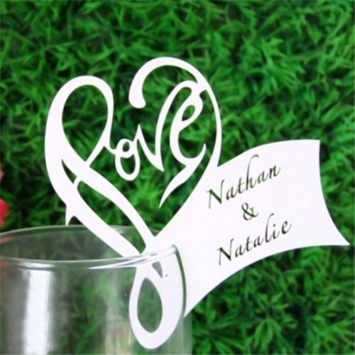 Papier Dcoup Au Laser 50 Pices/Lot CUr De Table Avec Nom Lieu Carte D'escorsure Carte De Mariage De Rception-Cadeau Pour Bb Dcoration De Fte Cartes De Verre  Vin