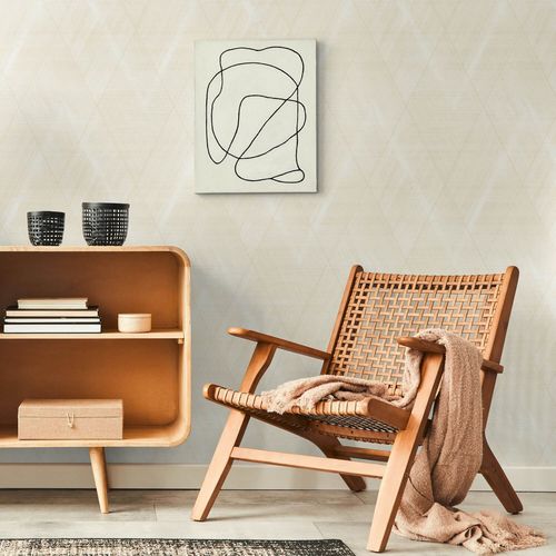 Papier Peint 3d Profhome 388244-Gu Papier Peint Intiss Gaufr  Chaud Lgrement Textur Avec Un Dessin De Chevrons Satin Crme Beige 5,33 M2