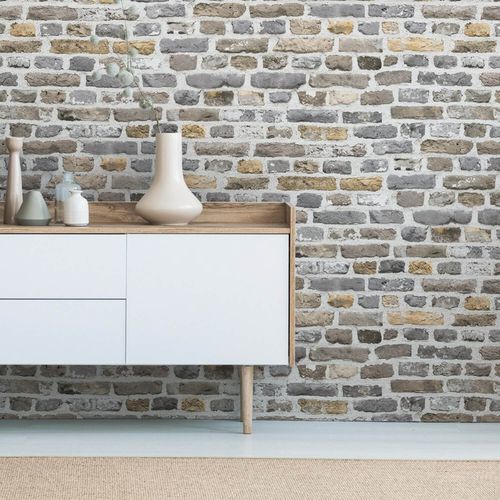 Papier Peint 3d Profhome 388292-Gu Papier Peint Intiss Gaufr  Chaud Lgrement Textur  L'aspect Brique Mat Gris Brun Beige Blanc 5,33 M2