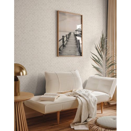 Papier Peint  Motifs Graphiques Profhome 395052-Gu Papier Peint Intiss Textur Avec Des Figures Gomtriques Et Des Accents Mtalliques Blanc Or 5,33 M2