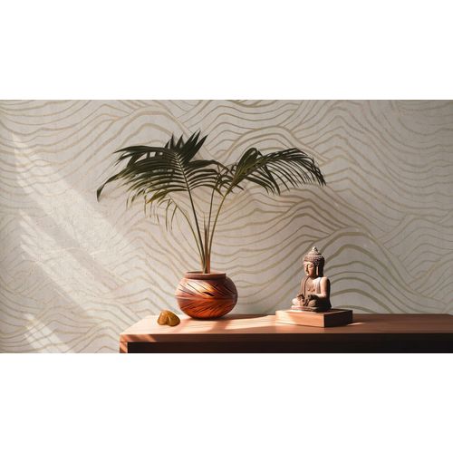 Papier Peint  Motifs Graphiques Profhome 395071-Gu Papier Peint Intiss Textur Avec Un Dessin Abstrait Et Des Accents Mtalliques Beige Or Gris 5,33 M2