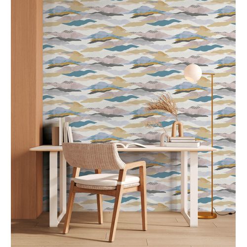 Papier Peint  Motifs Graphiques Profhome 396991-Gu Papier Peint Intiss Gaufr  Chaud Lgrement Textur Design Mat Bleu Rose Beige Gris 5,33 M2