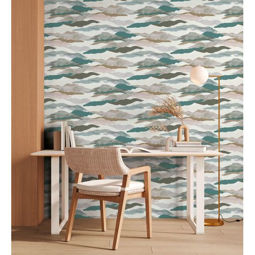 Papier Peint  Motifs Graphiques Profhome 396993-Gu Papier Peint Intiss Gaufr  Chaud Lgrement Textur Design Mat Bleu Gris Blanc Brun 5,33 M2