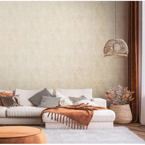 Papier Peint Aspect Crpi Profhome 396705-Gu Papier Peint Intiss Gaufr  Chaud Textur Avec Une Texture Tangible Et Des Accents Mtalliques Beige Or 5,33 M2