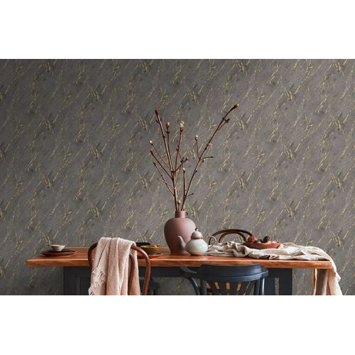Papier Peint Aspect Pierre Carrelage Profhome 388175-Gu Papier Peint Intiss Gaufr  Chaud Textur  L'aspect Marbre Mat Anthracite Or Noir 5,33 M2