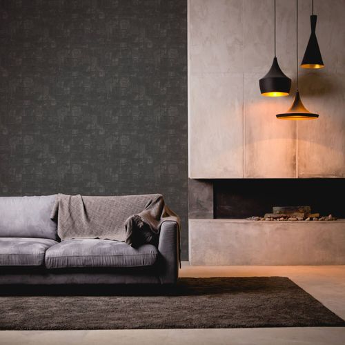 Papier Peint Aspect Pierre Carrelage Profhome 396714-Gu Papier Peint Intiss Gaufr  Chaud Textur Au Look Mtallis Noir Anthracite Platine 5,33 M2