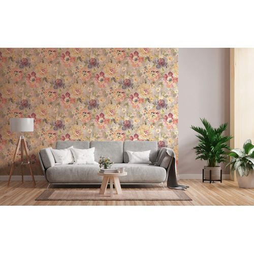 Papier Peint Floral Profhome 396072-Gu Papier Peint Intiss Gaufr  Chaud Lgrement Textur Au Style Aquarelle Mat Gris Rose-Vif Bleu Jaune 5,33 M2