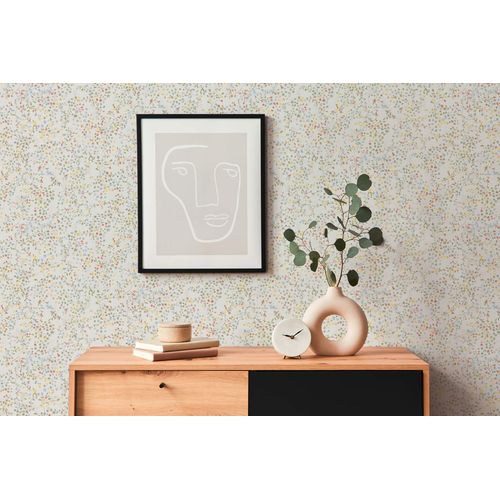 Papier Peint Floral Profhome 397471-Gu Papier Peint Intiss Gaufr  Chaud Lgrement Textur Avec Des Ornements Floraux Mat Crme Vert Jaune Bleu 5,33 M2