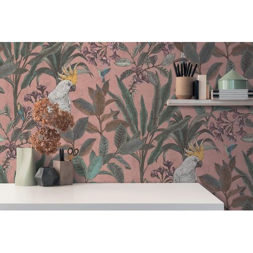 Papier Peint Moitf D'oiseaux Profhome 397481-Gu Papier Peint Intiss Gaufr  Chaud Lgrement Textur Au Design De Jungle Mat Rose Vert Violet Jaune 5,33 M2