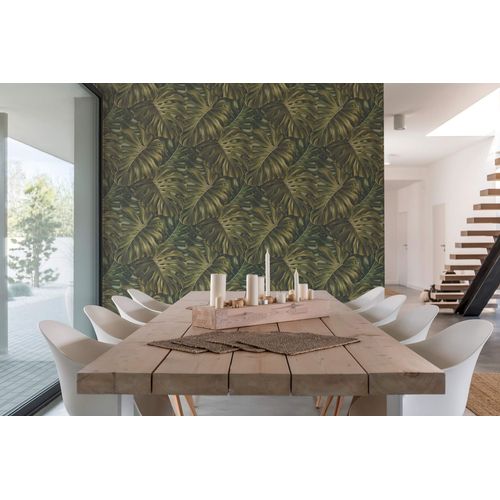 Papier Peint Nature Profhome 397011-Gu Papier Peint Intiss Gaufr  Chaud Lgrement Textur Au Design De Jungle Mat Vert Noir Brun 5,33 M2
