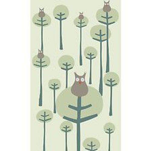 Papier Peint Panoramique Intiss?, Chambre D'enfant, Illustration De La Chouette Dans La For?T Perch? Sur Un Arbre, Sur Un Fond Vert , 250 Cm X 150 Cm