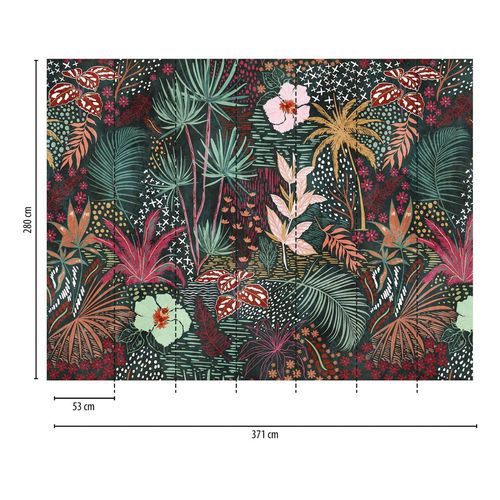 Papier Peint Photo Profhome 382741-Gu Papier Peint Intiss Gaufr  Chaud Lisse Au Design De Jungle Mat Vert Rouge Jaune Blanc 3,71 M X 2,8 M