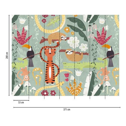 Papier Peint Photo Profhome 383031-Gu Papier Peint Intiss Gaufr  Chaud Lisse Avec Un Dessin Infantile Mat Orange Vert Jaune Rouge 3,71 M X 2,8 M