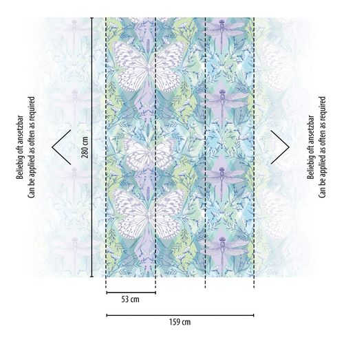 Papier Peint Photo Profhome 392041-Gu Papier Peint Intiss Gaufr  Chaud Lisse Avec Des Papillons Mat Vert Violet Bleu Blanc 1,59 M X 2,8 M