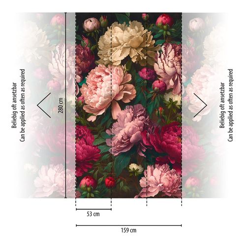 Papier Peint Photo Profhome 398621-Gu Papier Peint Intiss Gaufr  Chaud Lisse Avec Un Dessin Floral Mat Rose Rouge Rose Vif Brun Vert 1,59 M X 2,8 M