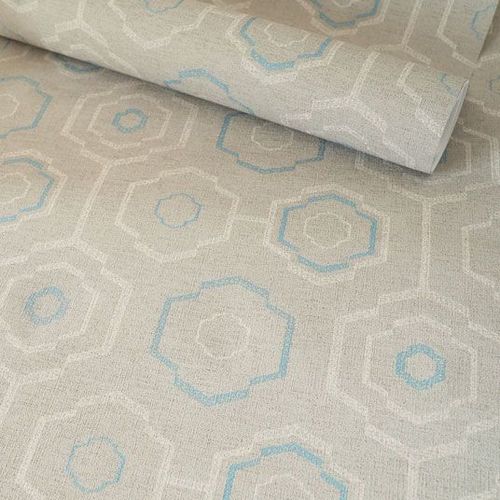 Papier Peint Vinyle Sur Intiss - Rtro - Motif Bleu Et Beige Sur Toile De Lin Decoweb.Com - Rouleau(X)