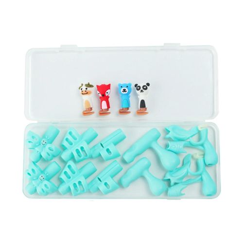 Papillon Style Trois Doigts Correcteur D'criture Porte-Crayon Avec Une Poupe Mignonne Enfants Dispositif D'apprentissage Six Anglais Avanc Bote Mince Sophie Bleu