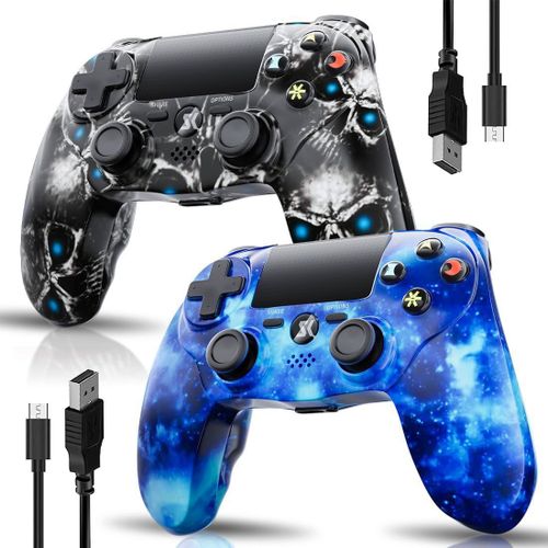 Paquet De 2 Manette Sans Fil Pour Ps4, Multiplateforme Manette Compatible Avec Ps4/Pro/Slim/Pc/Ios/Android/Macos Avec Double Vibration/Prise Audio 3,5 Mm/Pav Tactile Sensibl/Gyroscope 6 Axes