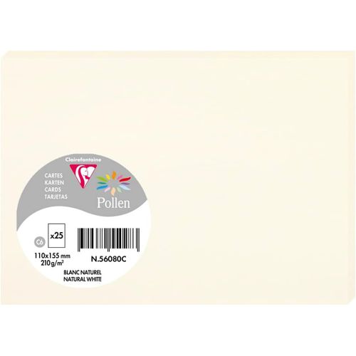Paquet De 25 Cartes Simples - Format C6 11x15,5cm - 210g/M - Coloris Blanc Naturel - Papier D'invitation Evnements Et Correspondance - Gamme Pollen - Papier Premium