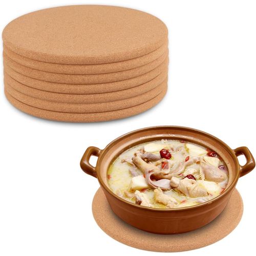 Paquet de 8 Dessous de Verre en LiGe, Dessous de Verre Ronds en LiGe, Dessous de Verre en LiGe pour Casseroles, Cocottes, PoLes, Cuisine et Restaurant